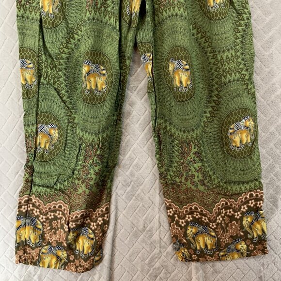 Kathmandu Imports Sz M Pants Green Colorful Elephant Baggy Boho Hippie Festival - Picture 4 of 16